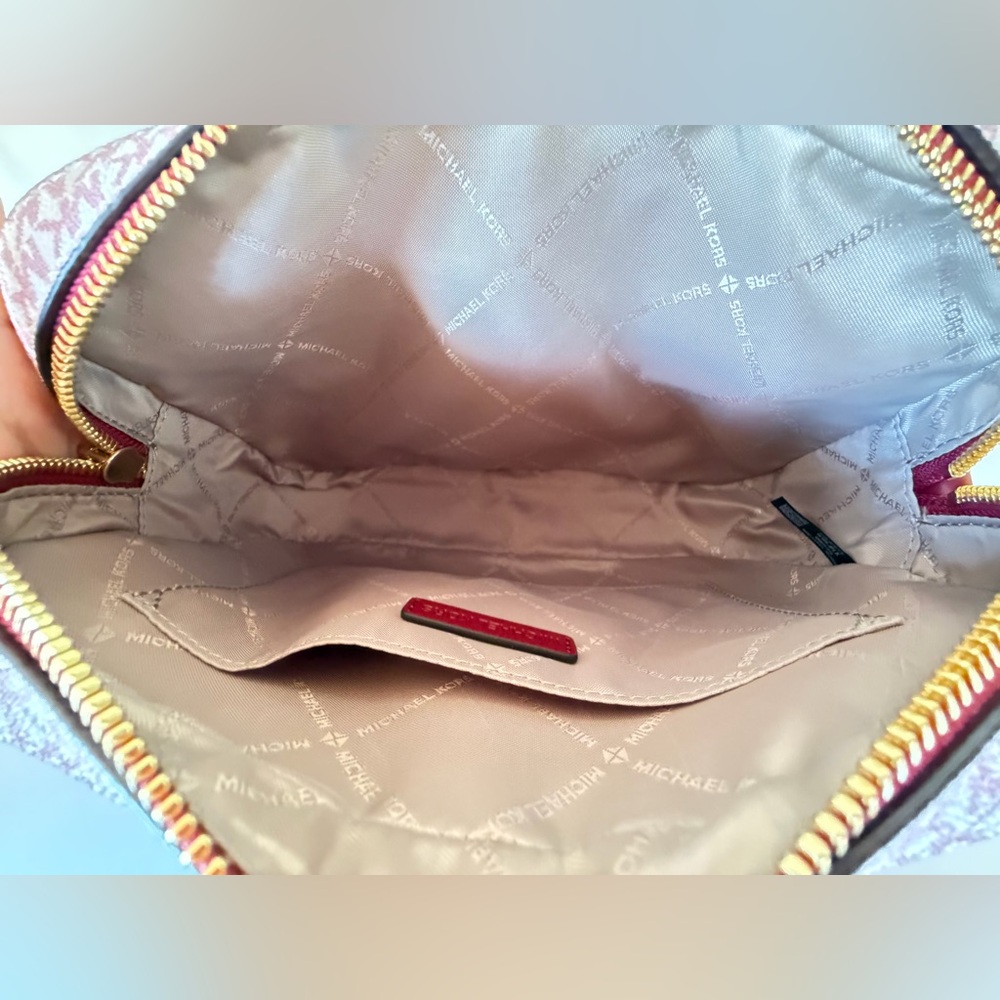 Michael Kors Jet Set Item Chain Zip Crossbody Bag Color-Block MK Cherry Multi - Picture 12 of 14